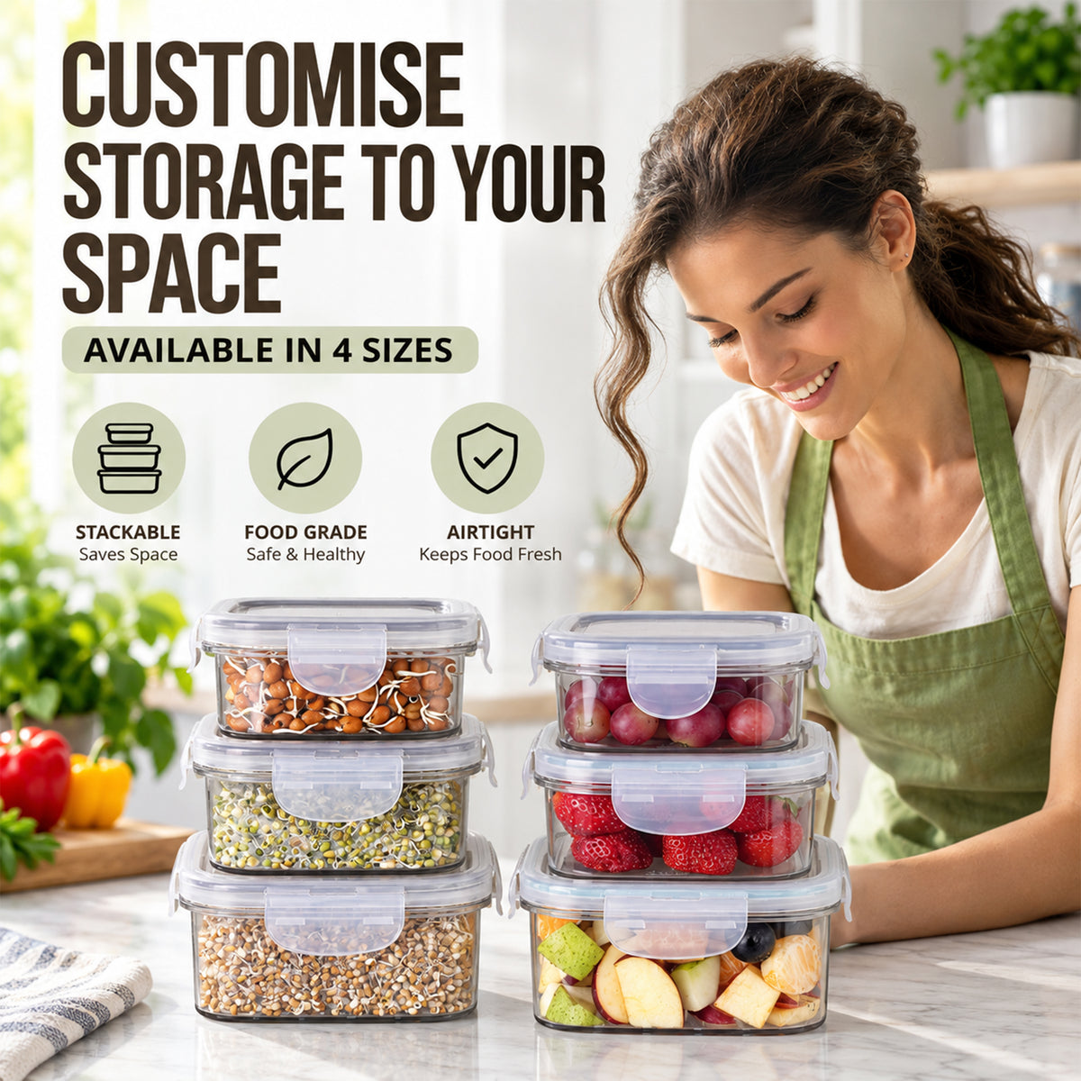 SoFresh Square Container 1000ml 2pcs Set | Airtight Food Containers