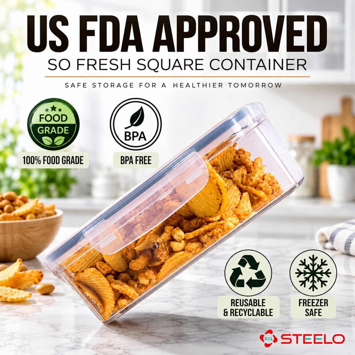 SoFresh Square Container 2000ml 2pcs Set | Airtight Food Containers