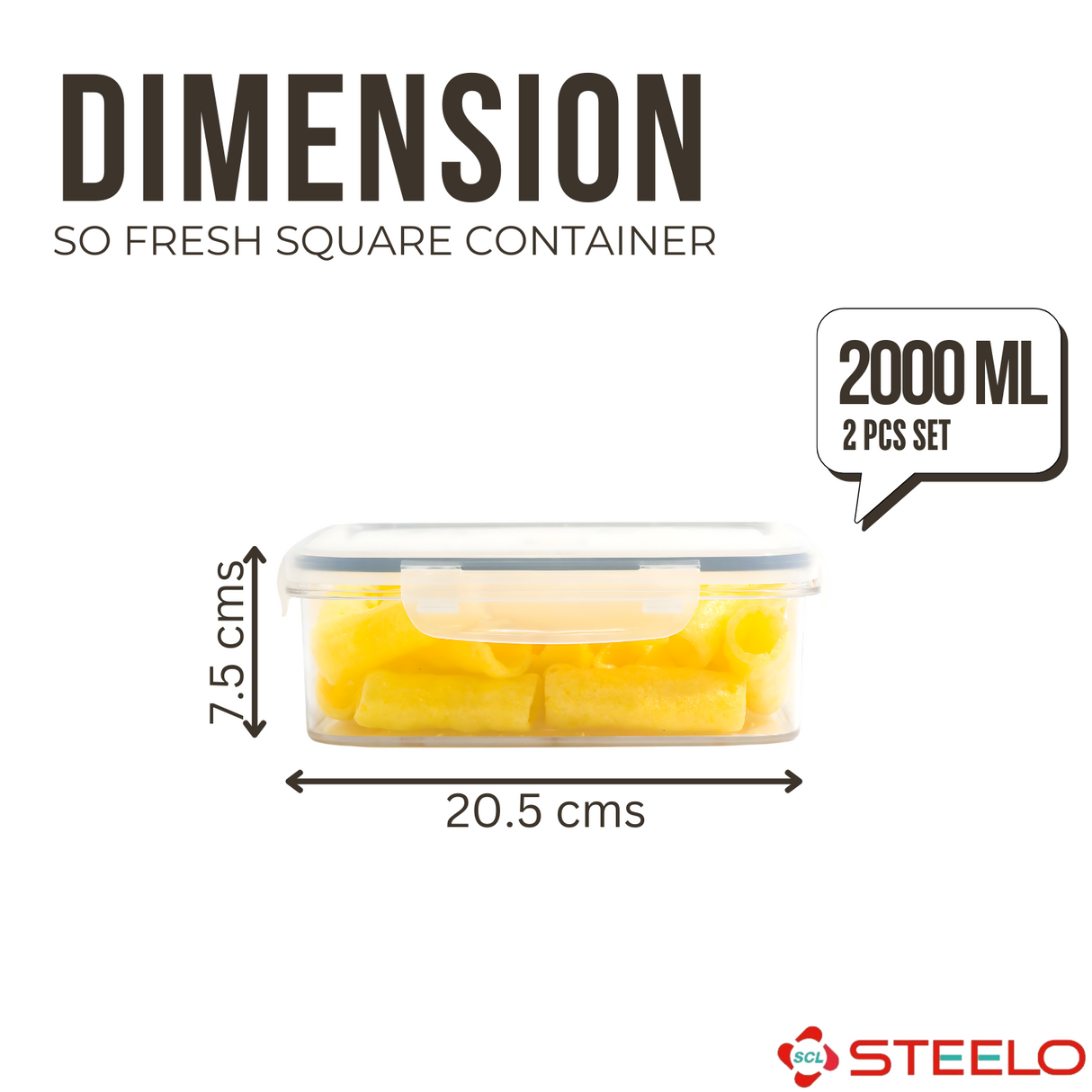 SoFresh Square Container 2000ml 2pcs Set | Airtight Food Containers