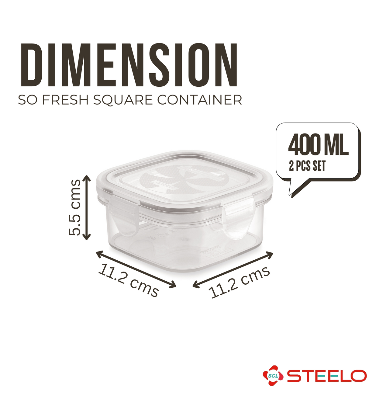 SoFresh Square Container 400ml 2pcs Set | Airtight Food Containers