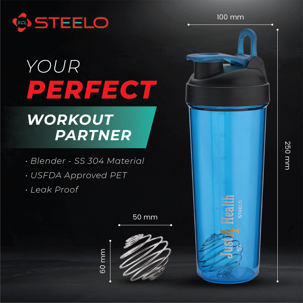 ShapeUp Shaker Bottle 750ml 2pcs Set | Gym Protein Shaker with Mixing Ball