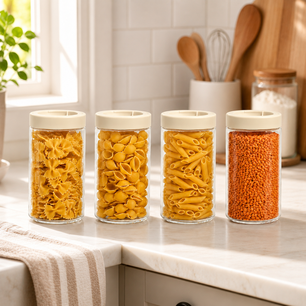 Stack & Lock Square Container 1250ml 4pcs Set | Stackable Storage Jars