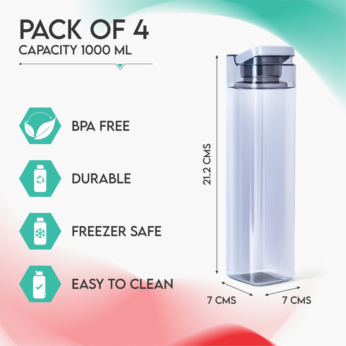 Cubic Water Bottle 1L 4pcs Set | Assorted | Leakproof Square Bottle