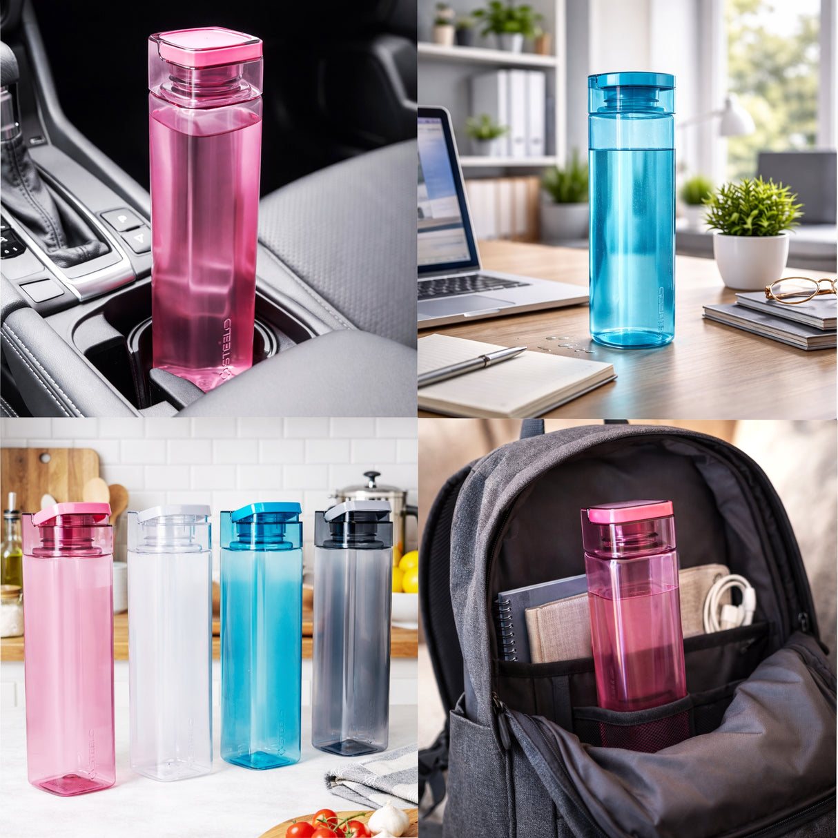Cubic Water Bottle 1L 4pcs Set | Assorted | Leakproof Square Bottle