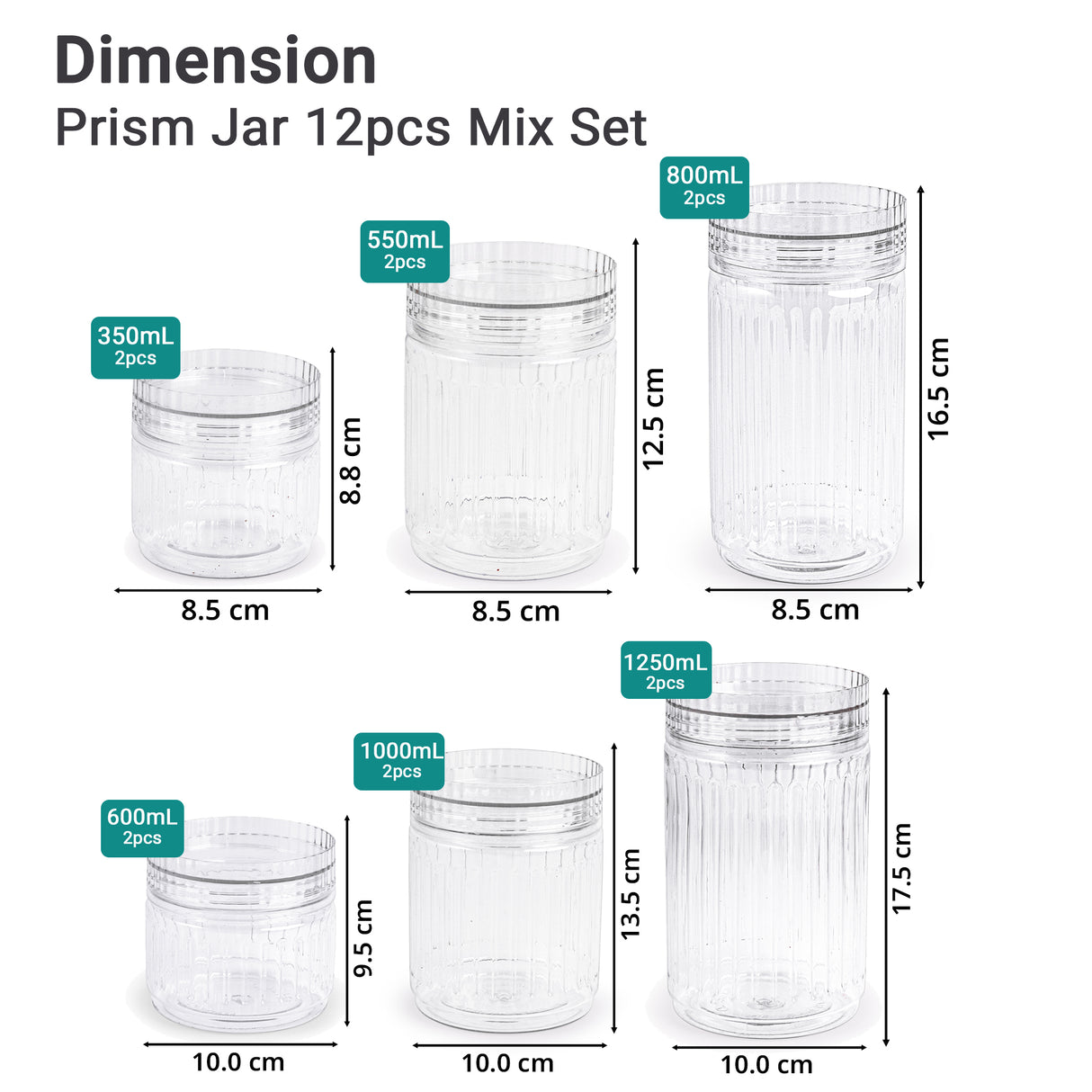 Prism Jar 12pcs Set Mix | Stackable Kitchen Storage Jars