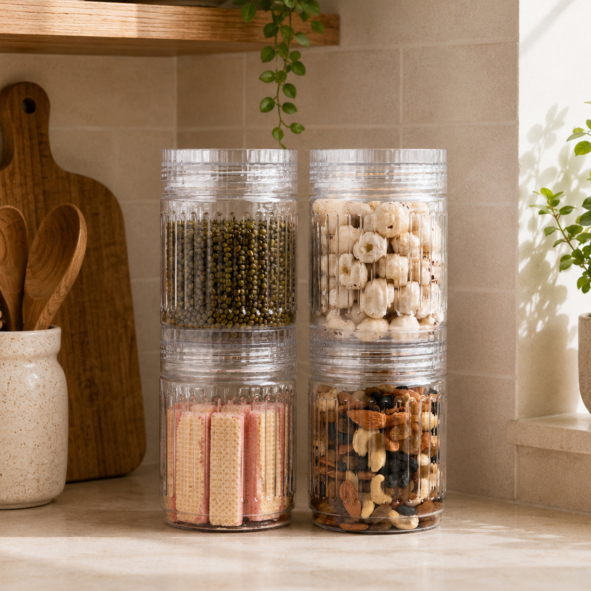 Prism Jar 550ml 4pcs Set | Stackable Kitchen Storage Jars