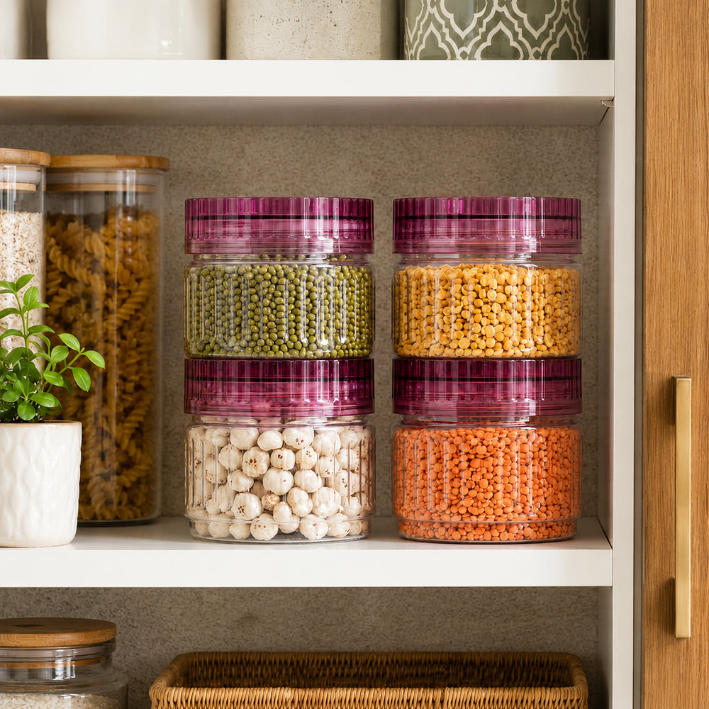 Prism Jar 600ml 4pcs Set | Stackable Storage Containers | Wine Cap