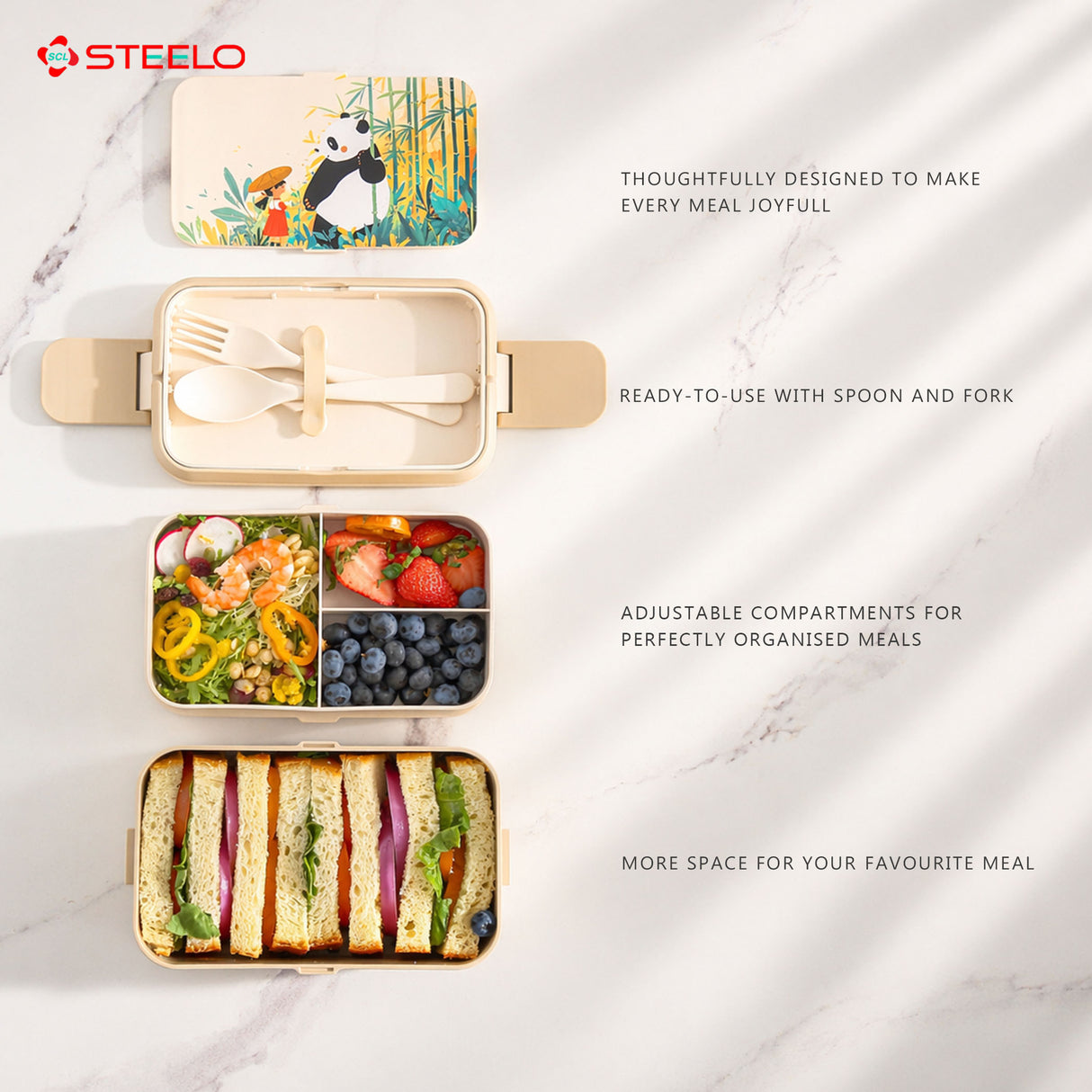 2 in 1 Bamboo Bento Lunch Box | Eco-Friendly Tiffin Box with Cutlery