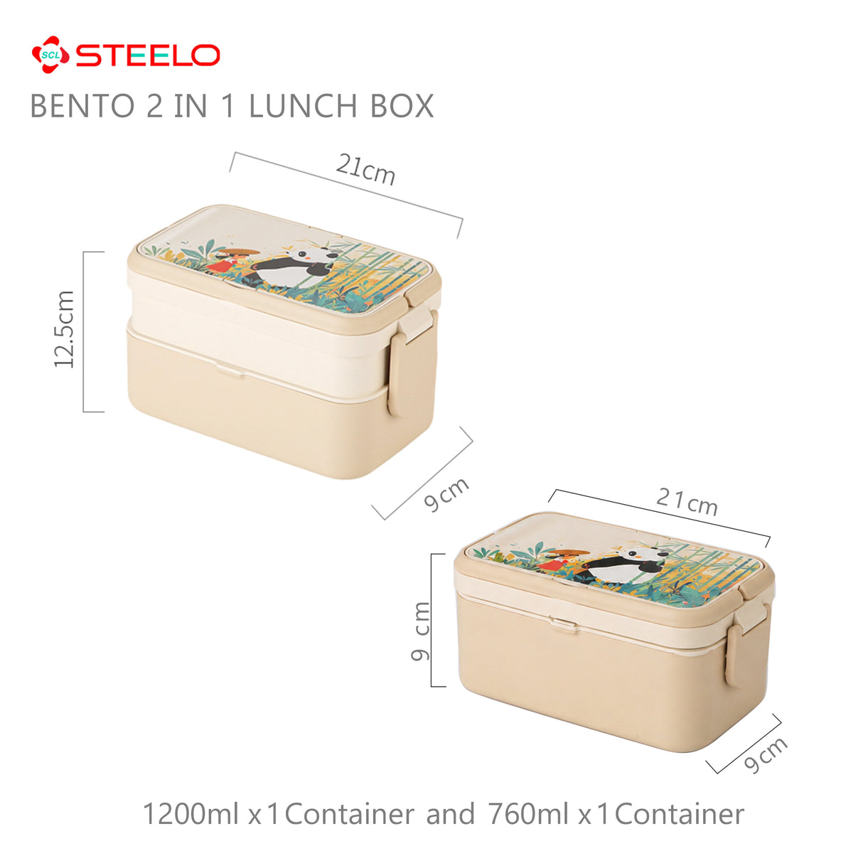 2 in 1 Bamboo Bento Lunch Box | Eco-Friendly Tiffin Box with Cutlery