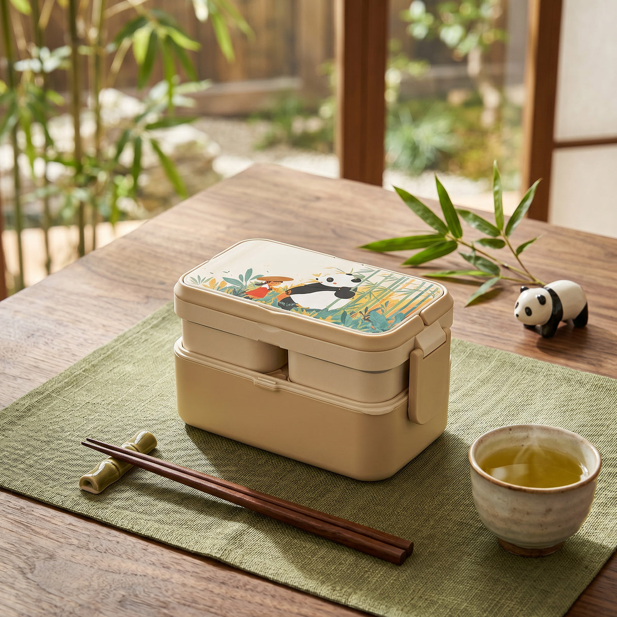 3 in 1 Bamboo Bento Lunch Box | Eco-Friendly Tiffin Box with Cutlery