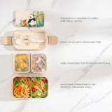 3 in 1 Bamboo Bento Lunch Box | Eco-Friendly Tiffin Box with Cutlery