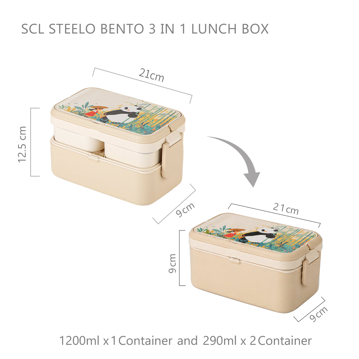 3 in 1 Bamboo Bento Lunch Box | Eco-Friendly Tiffin Box with Cutlery
