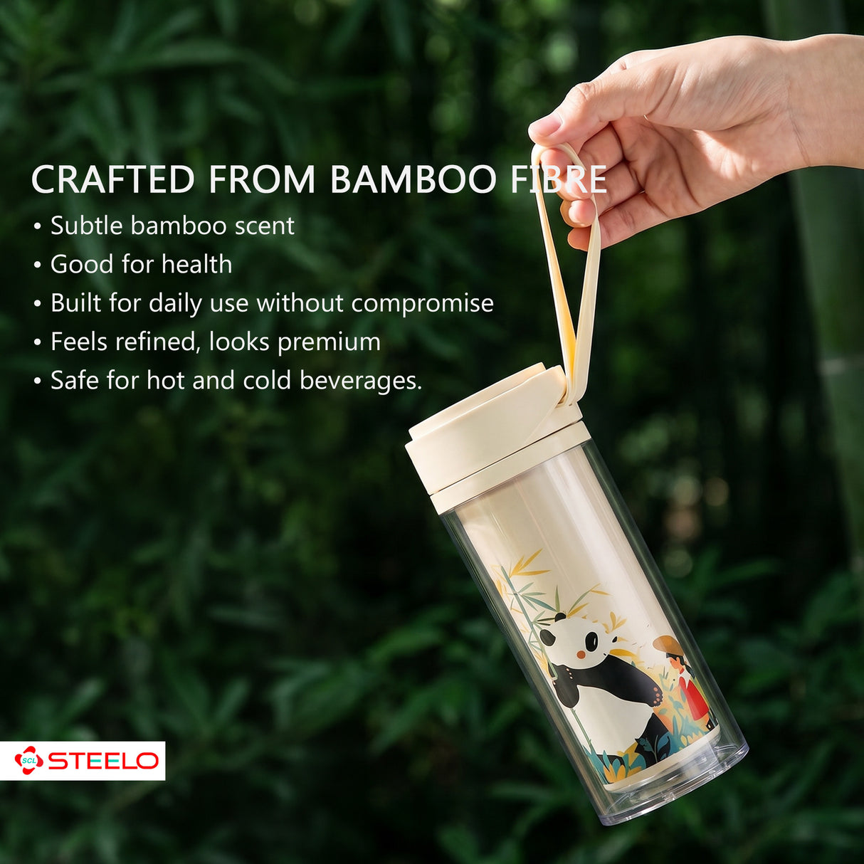 Bamboo Double Walled Flask 450ml | Insulated Flask | Panda Print
