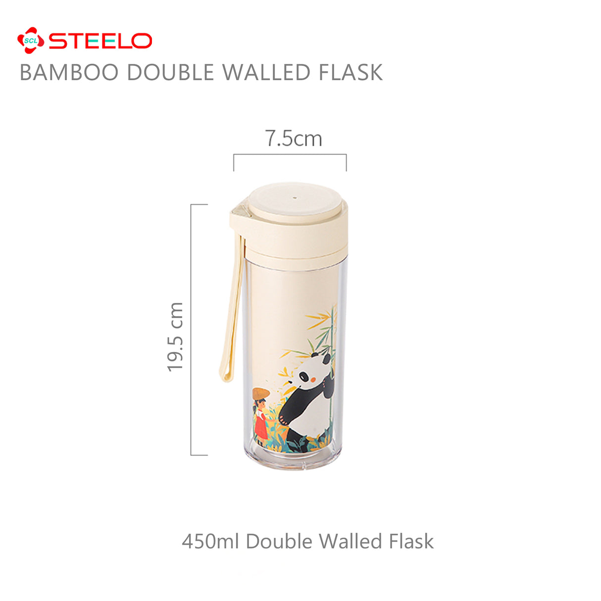 Bamboo Double Walled Flask 450ml | Insulated Flask | Panda Print