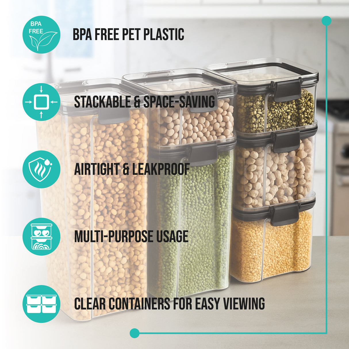 SoFresh FrameUp 6pcs Set (460ml x2, 700ml x2, 1300ml x1, 1800ml x1) | Airtight Clip-Lock Storage Jars