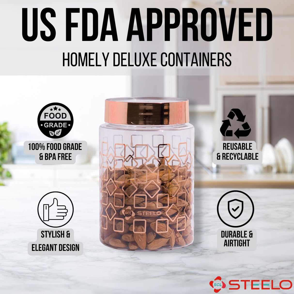 Homely Deluxe Container 1000ml 4pcs Set | Premium Airtight Storage Jars