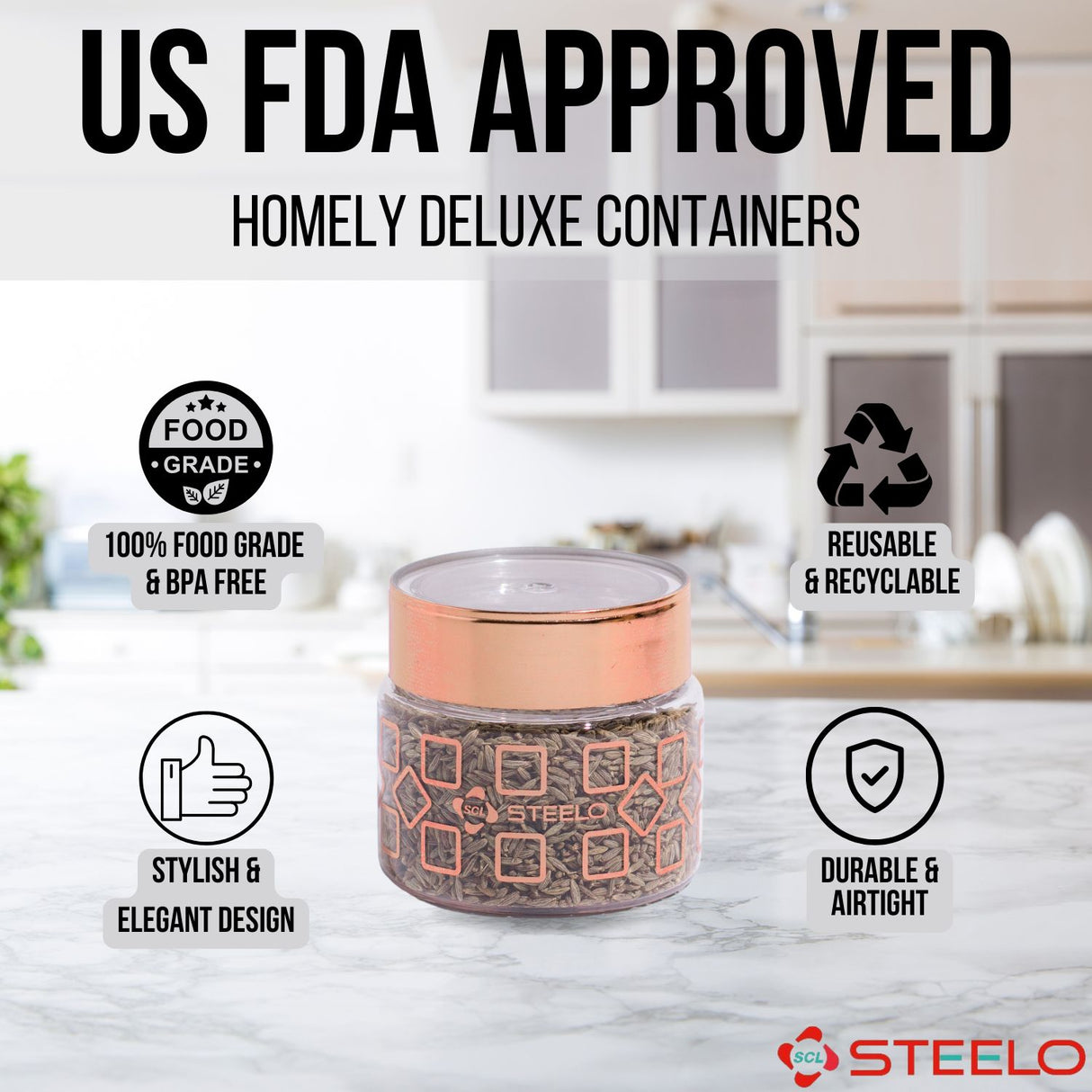 Homely Deluxe Container 125ml 6pcs Set | Premium Airtight Storage Jars