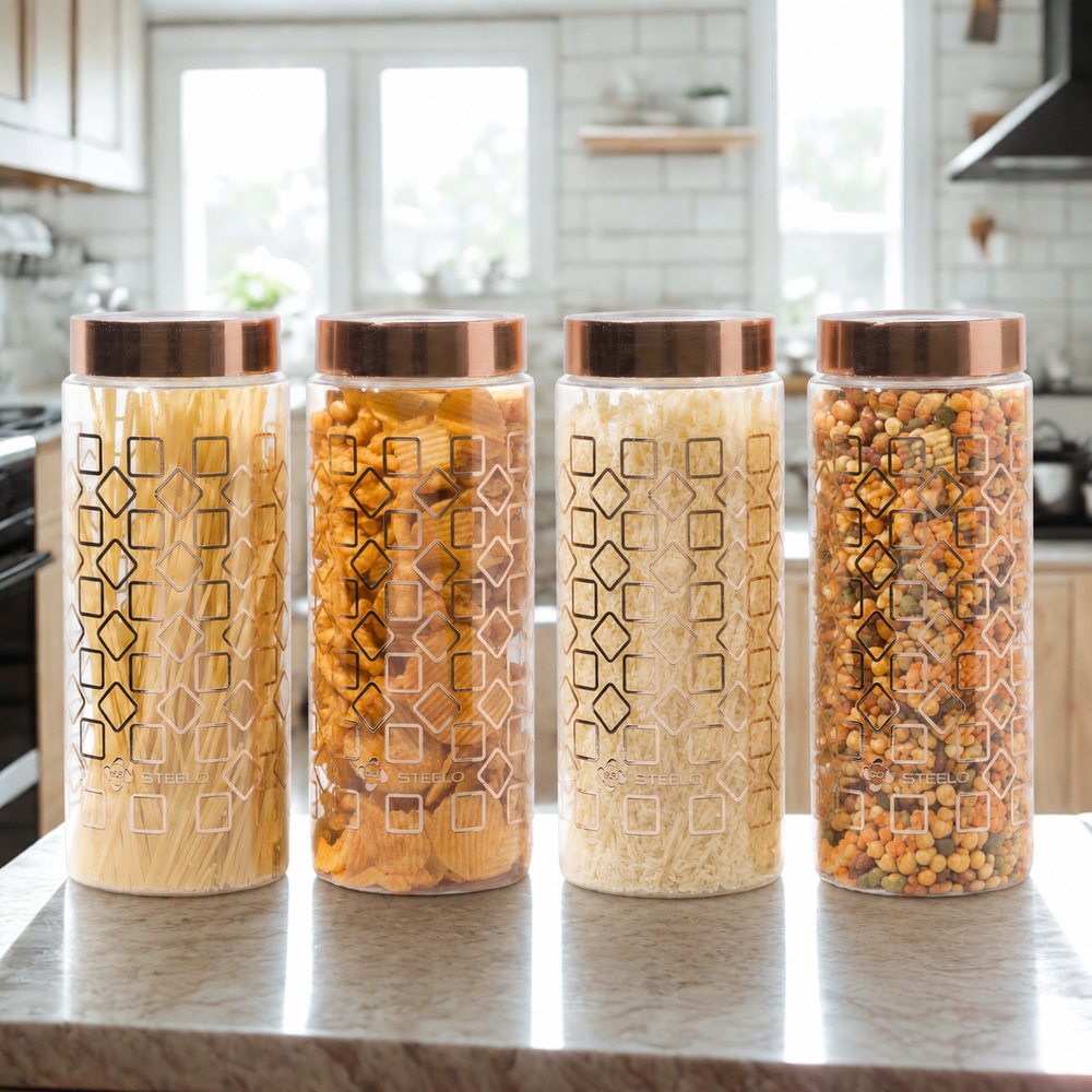 Homely Deluxe Container 1500ml Long 4pcs Set | Premium Airtight Storage Jars