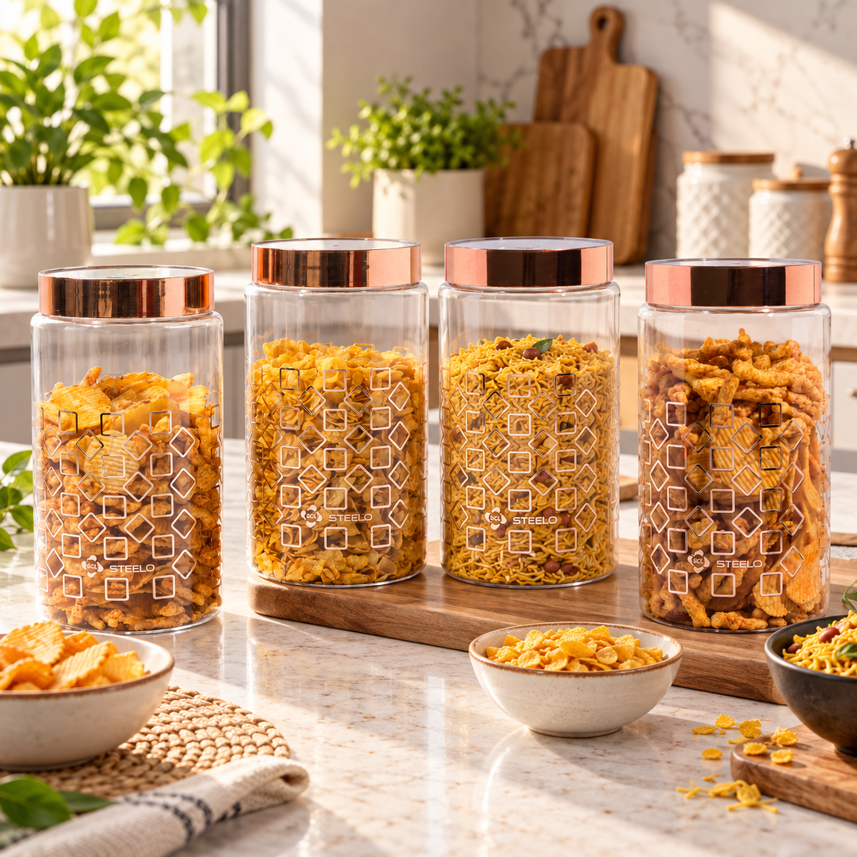 Homely Deluxe Container 2000ml 4pcs Set | Premium Airtight Storage Jars