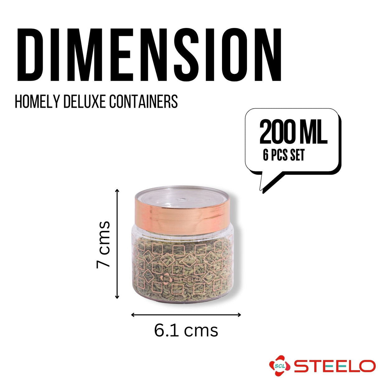Homely Deluxe Container 200ml 6pcs Set | Premium Airtight Storage Jars