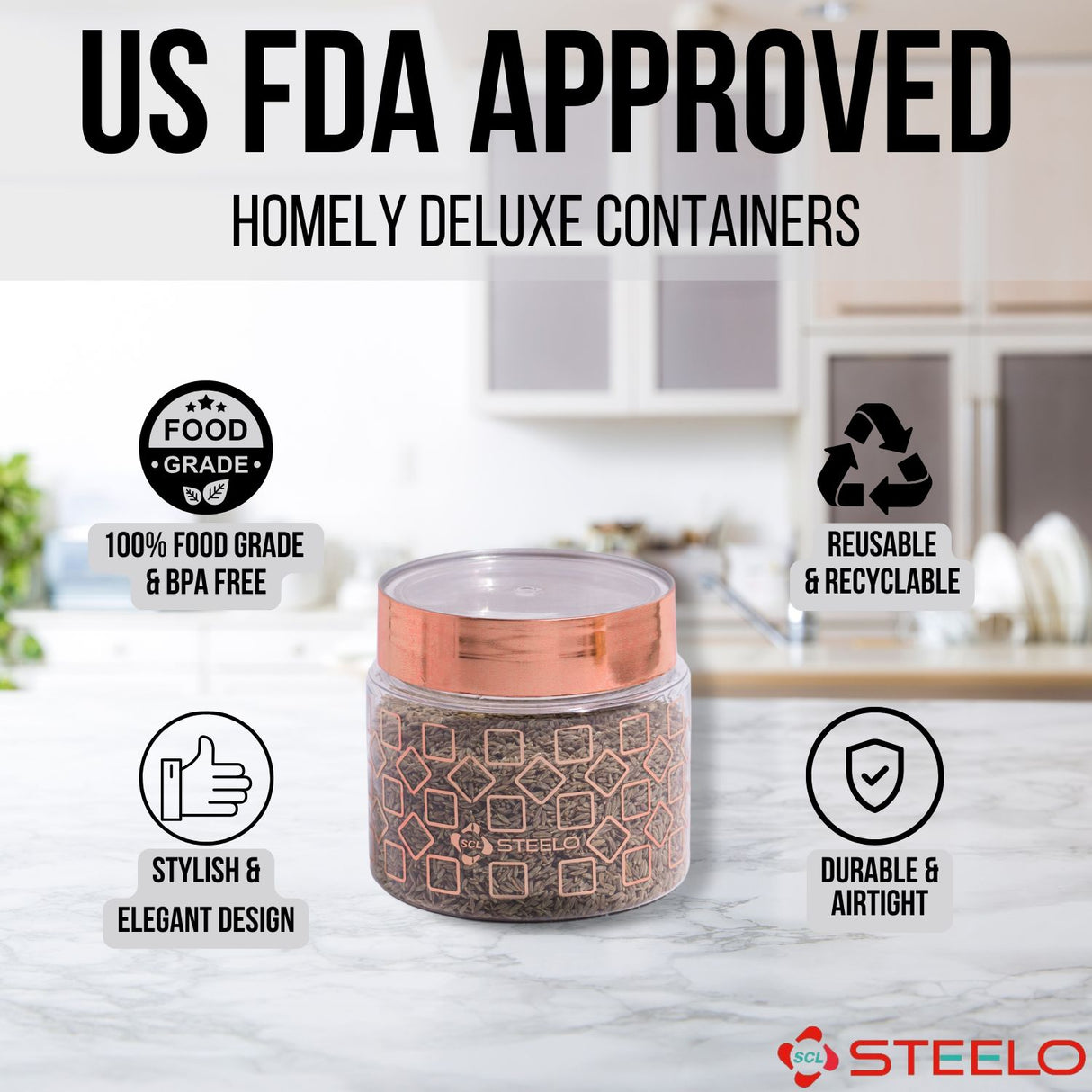 Homely Deluxe Container 350ml 6pcs Set | Premium Airtight Storage Jars