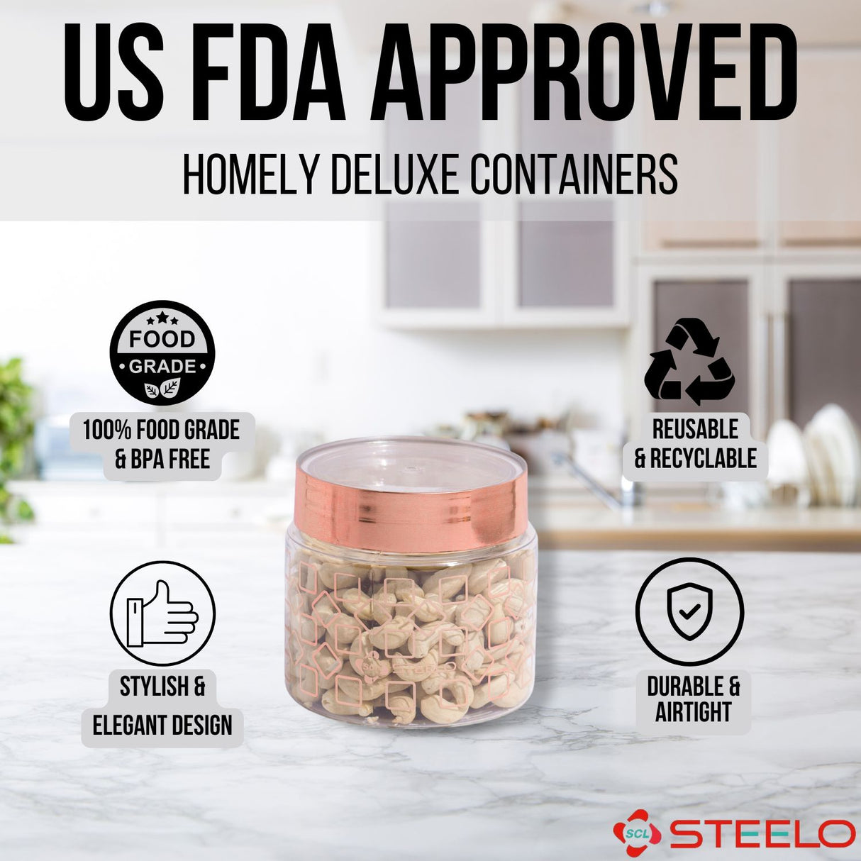 Homely Deluxe Container 500ml 4pcs Set | Premium Airtight Storage Jars