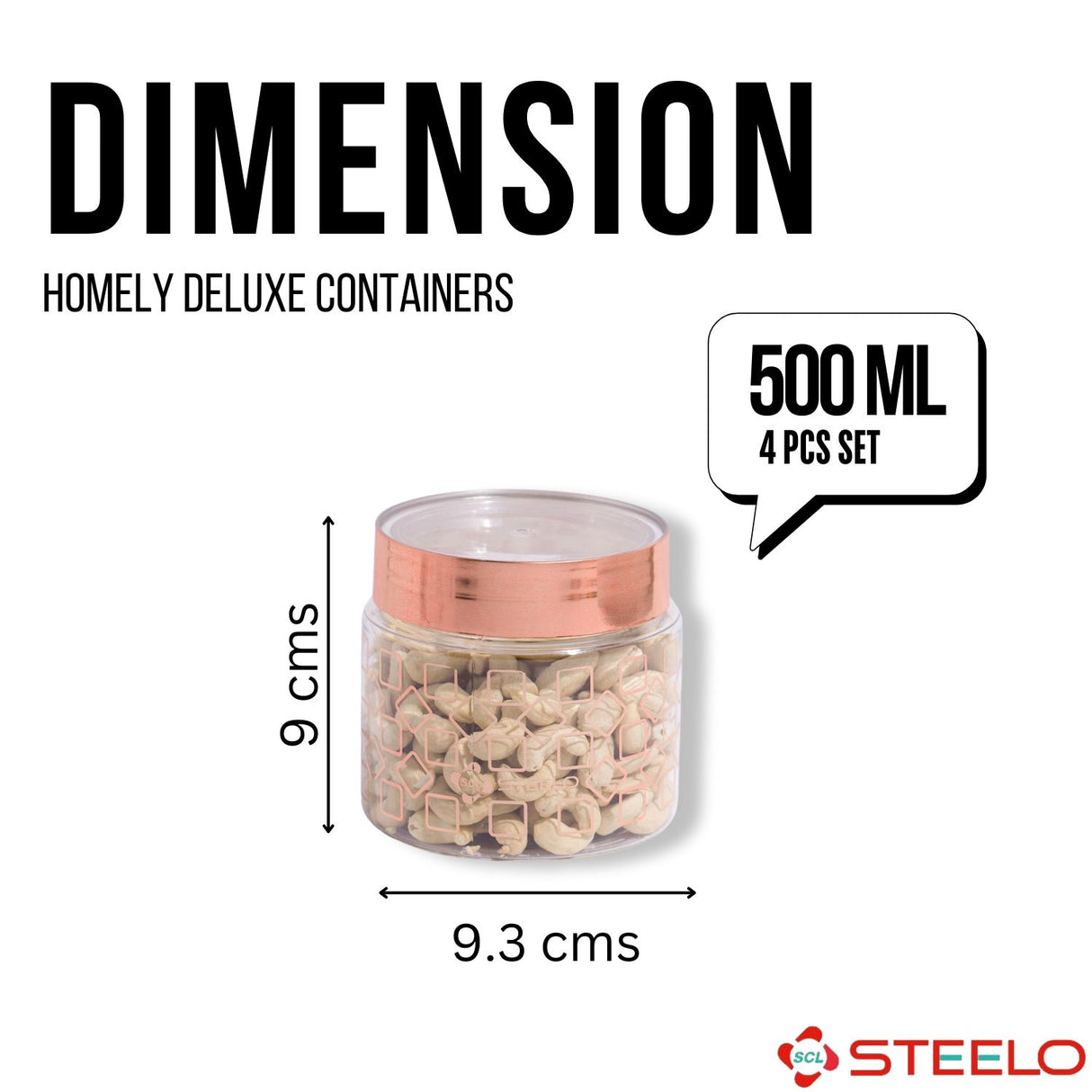 Homely Deluxe Container 500ml 4pcs Set | Premium Airtight Storage Jars