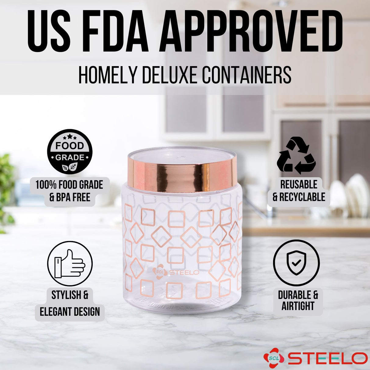 Homely Deluxe Container 750ml 4pcs Set | Premium Airtight Storage Jars