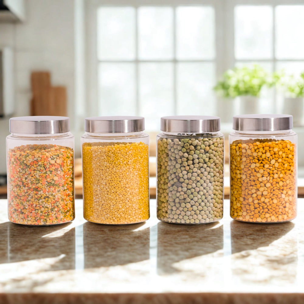 Homely Container 1000ml 4pcs Set | Stainless Steel Lids | Storage Jars