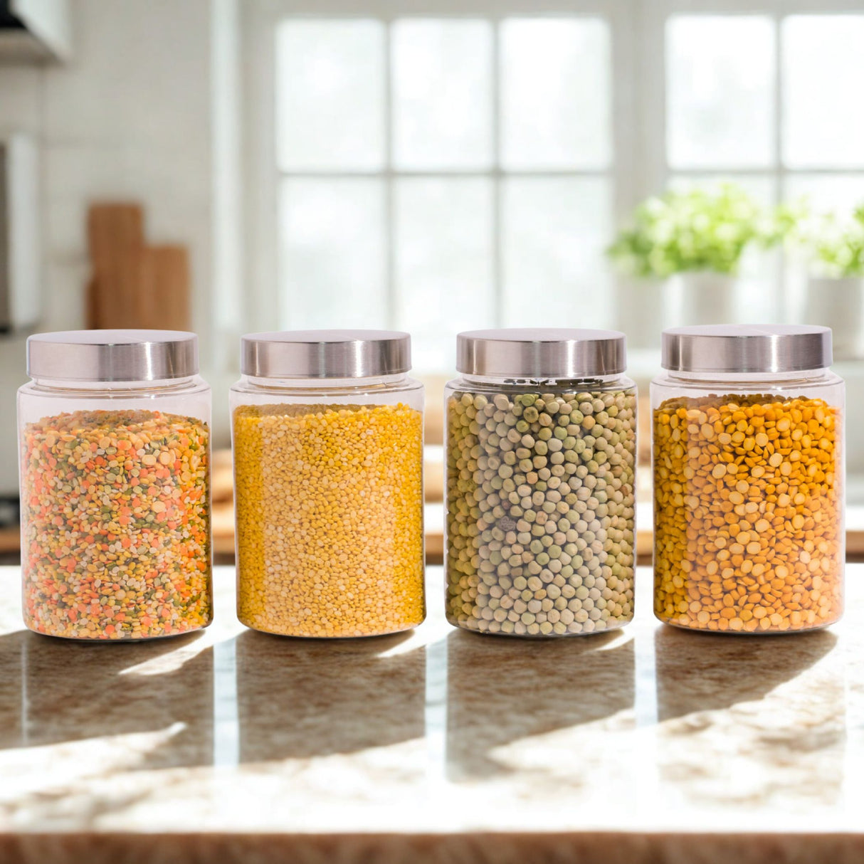Homely Container 1000ml 4pcs Set | Stainless Steel Lids | Storage Jars