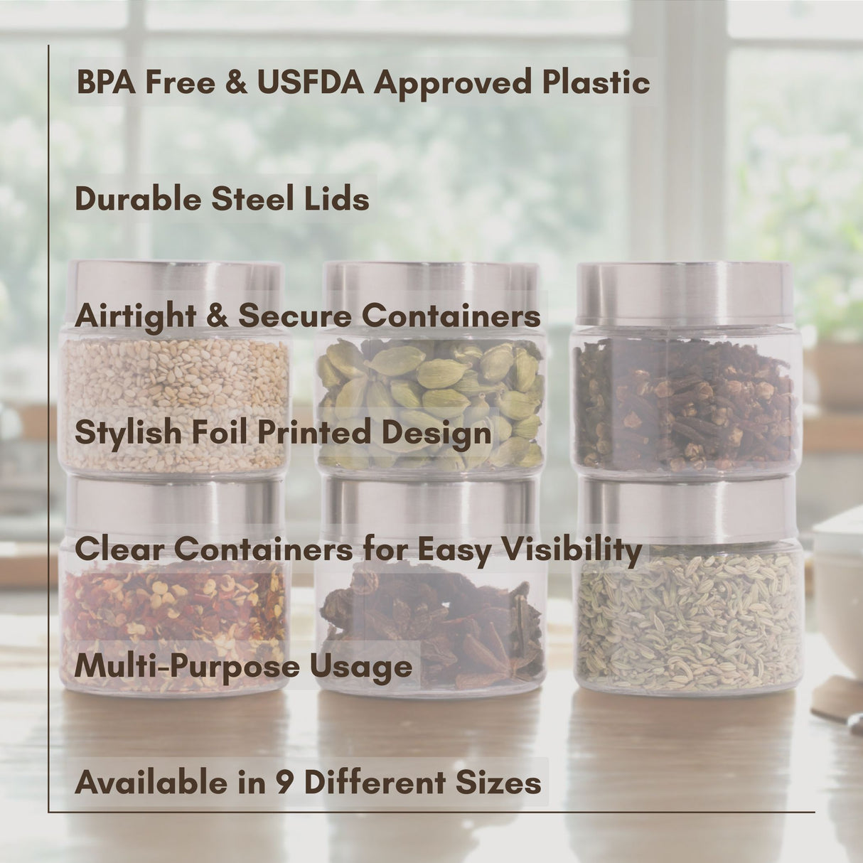 Homely Container 125ml 6pcs Set | Stainless Steel Lids | Storage Jars