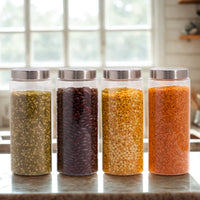 Homely Container 1500ml Long 4pcs Set | Stainless Steel Lids | Storage Jars