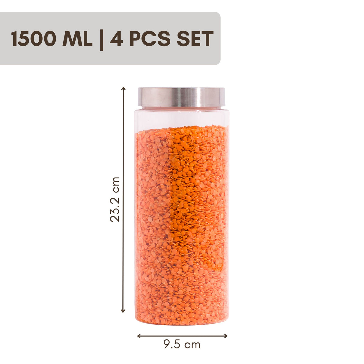 Homely Container 1500ml Long 4pcs Set | Stainless Steel Lids | Storage Jars