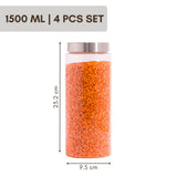 Homely Container 1500ml Long 4pcs Set | Stainless Steel Lids | Storage Jars