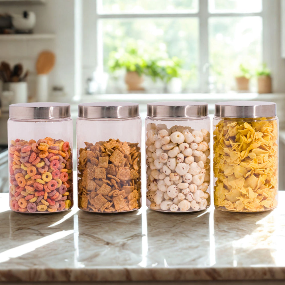 Homely Container 1500ml Short 4pcs Set | Stainless Steel Lids | Storage Jars