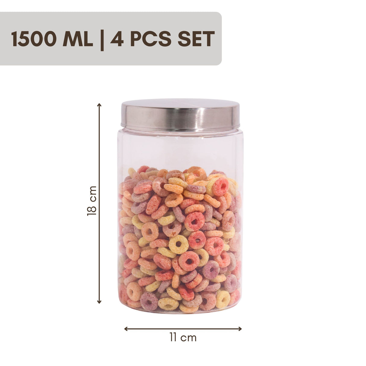 Homely Container 1500ml Short 4pcs Set | Stainless Steel Lids | Storage Jars