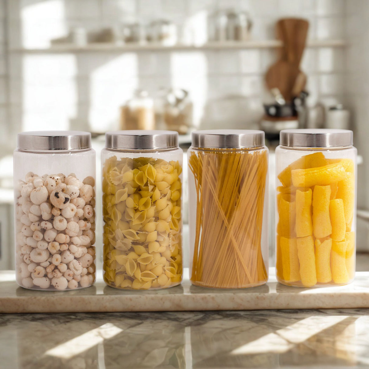 Homely Container 2000ml 4pcs Set | Stainless Steel Lids | Storage Jars