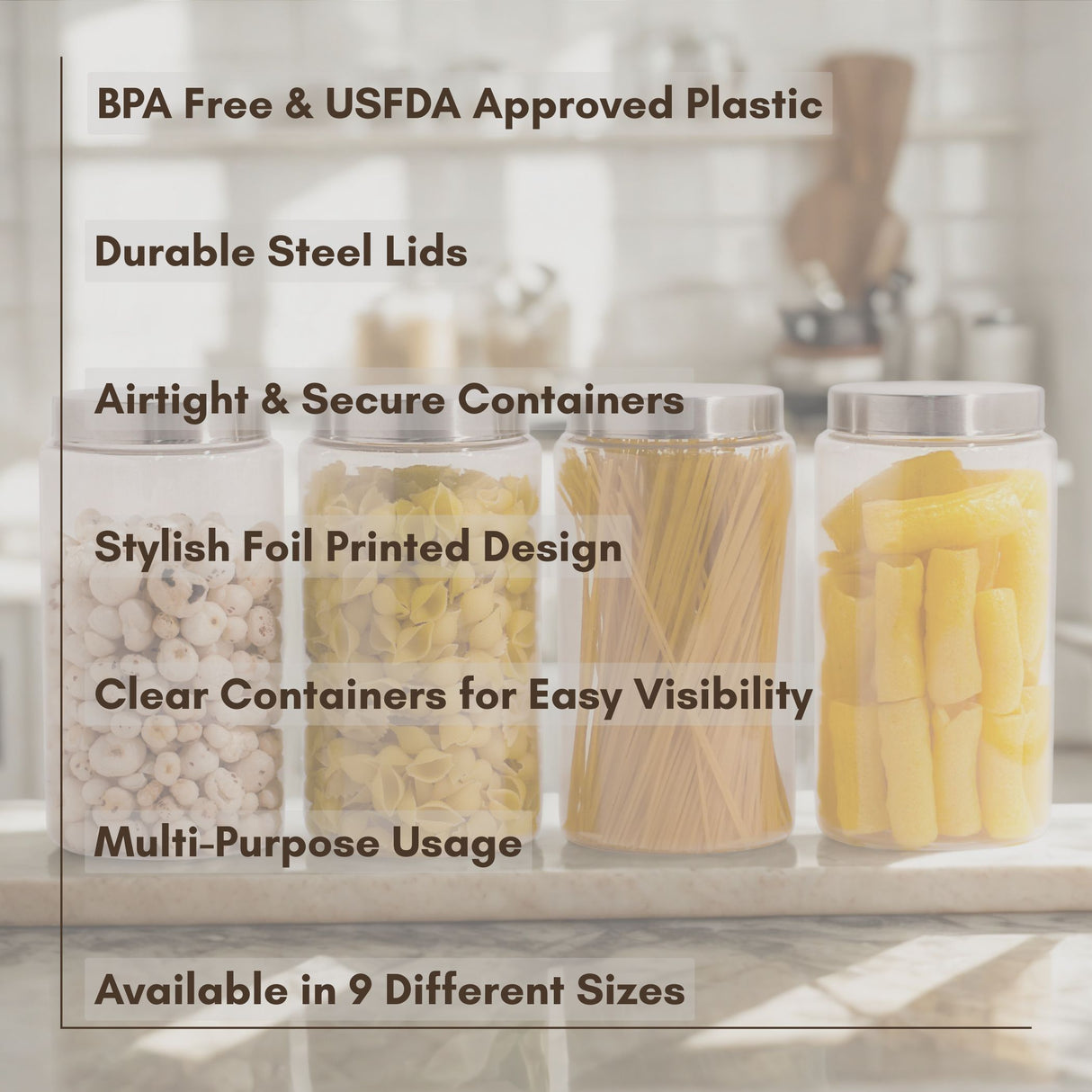 Homely Container 2000ml 4pcs Set | Stainless Steel Lids | Storage Jars