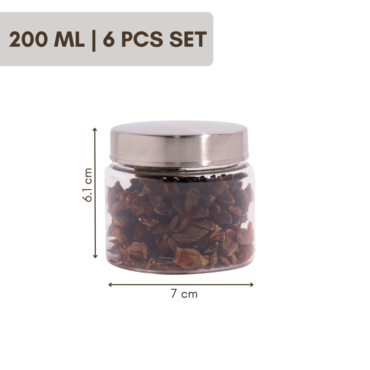 Homely Container 200ml 6pcs Set | Stainless Steel Lids | Storage Jars