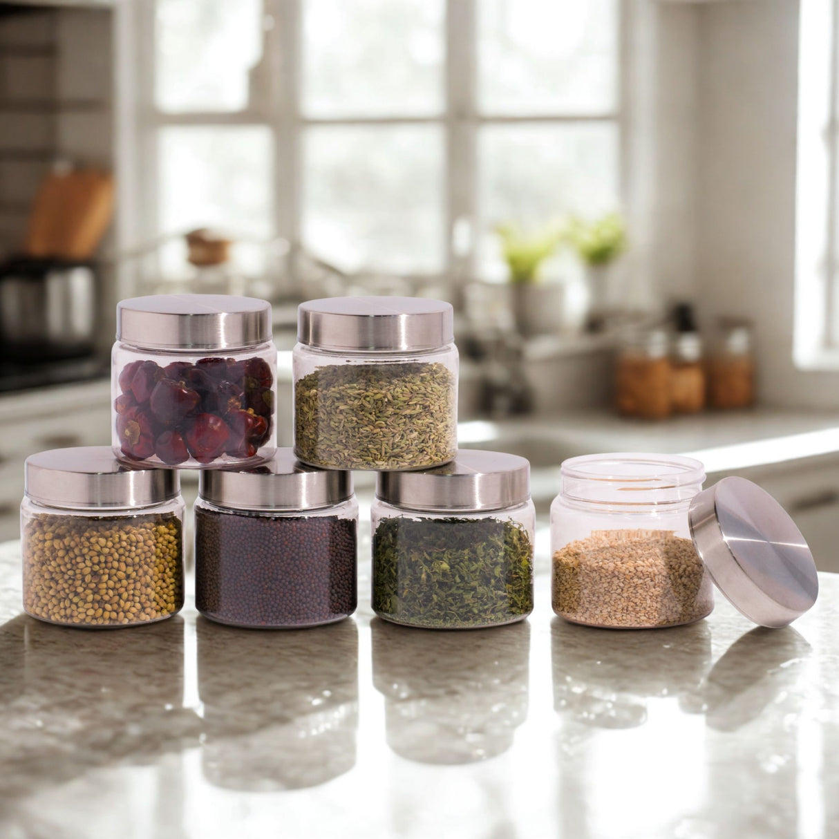 Homely Container 350ml 6pcs Set | Stainless Steel Lids | Storage Jars