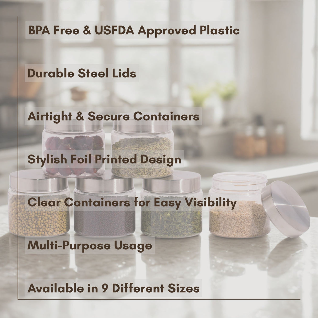 Homely Container 350ml 6pcs Set | Stainless Steel Lids | Storage Jars