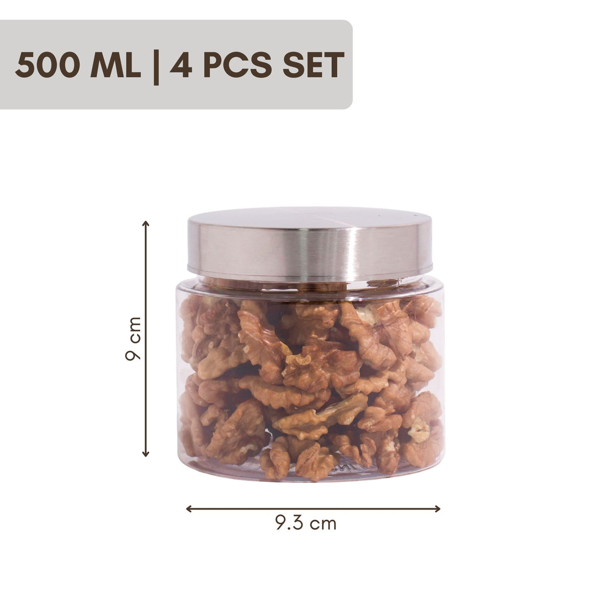 Homely Container 500ml 4pcs Set | Stainless Steel Lids | Storage Jars