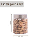 Homely Container 750ml 4pcs Set | Stainless Steel Lids | Storage Jars