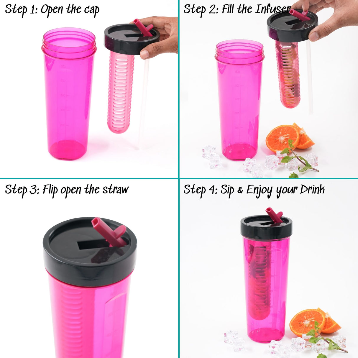 Sipper Infuser Bottle 700ml 2pcs Set | Fruit Infuser Sipper Bottle