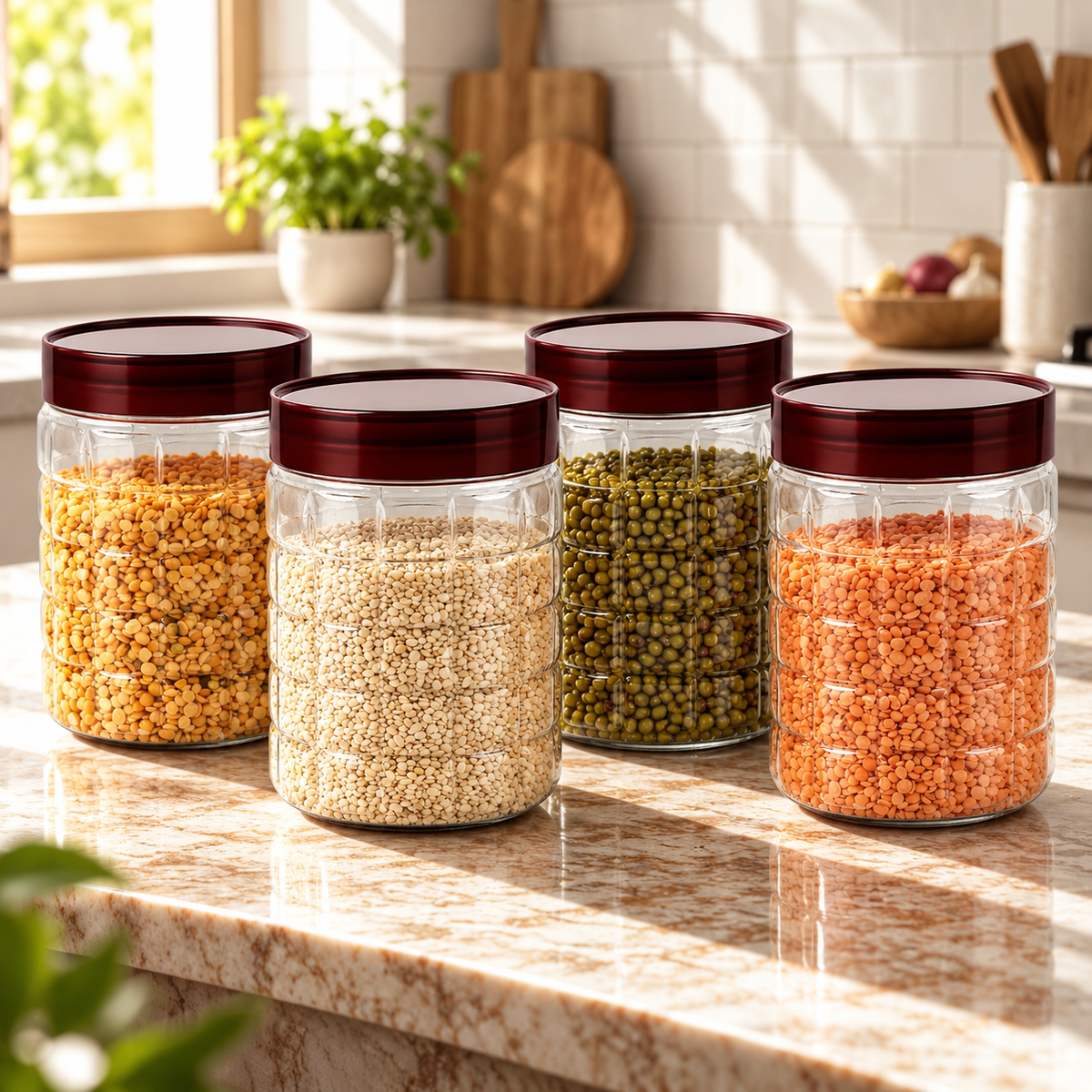Solitaire Container 1200ml 4pcs Set | Airtight Kitchen Storage Jars