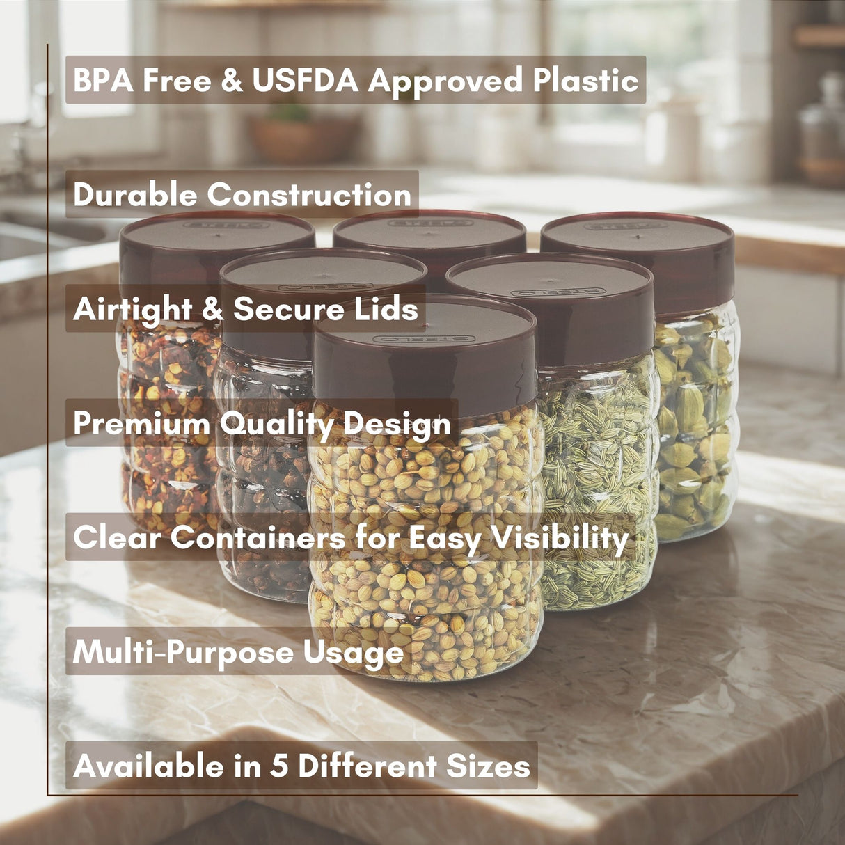 Solitaire Container 200ml 6pcs Set | Airtight Kitchen Storage Jars