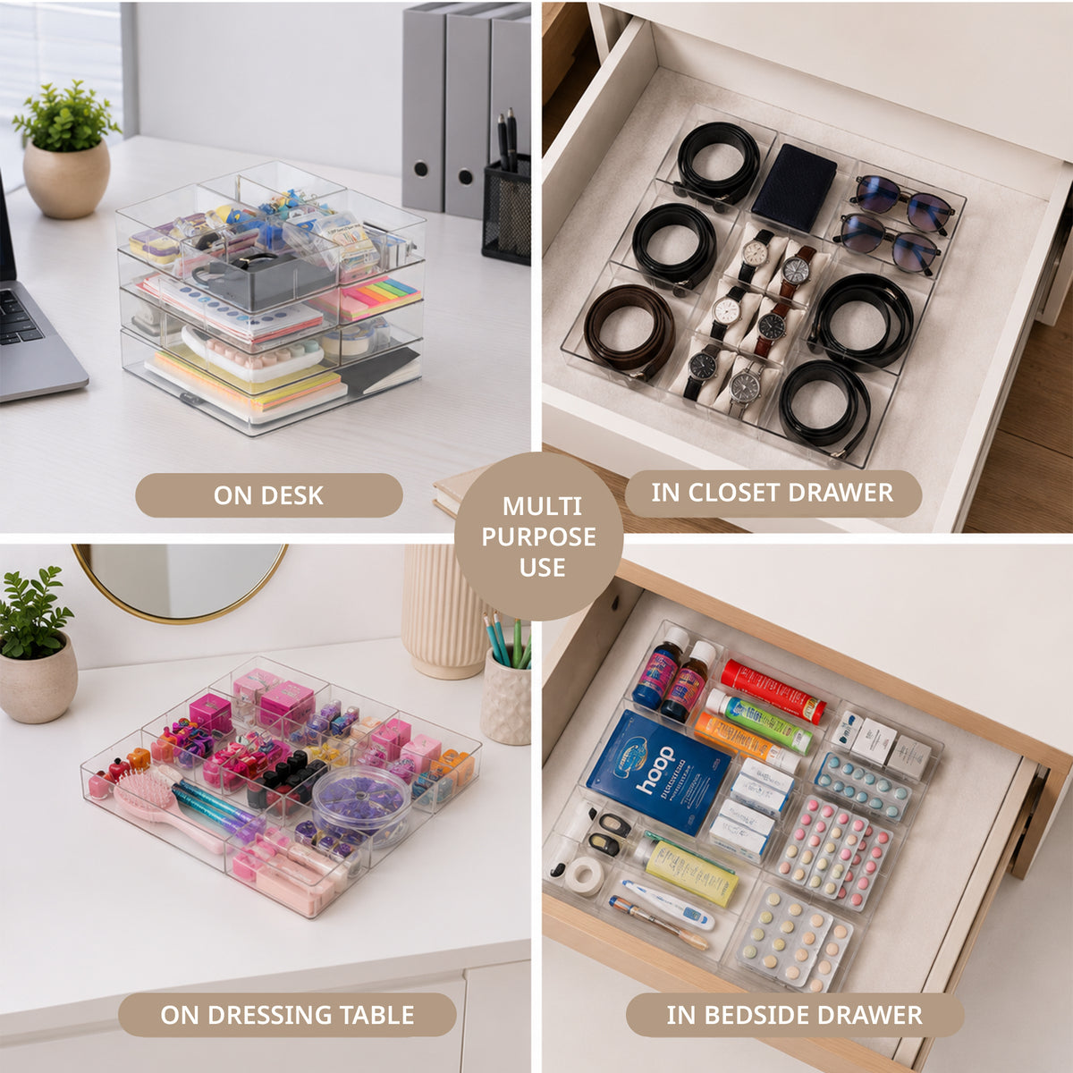 Everyday Adjustable Divider Tray | 4pcs Set | Multipurpose Storage Trays