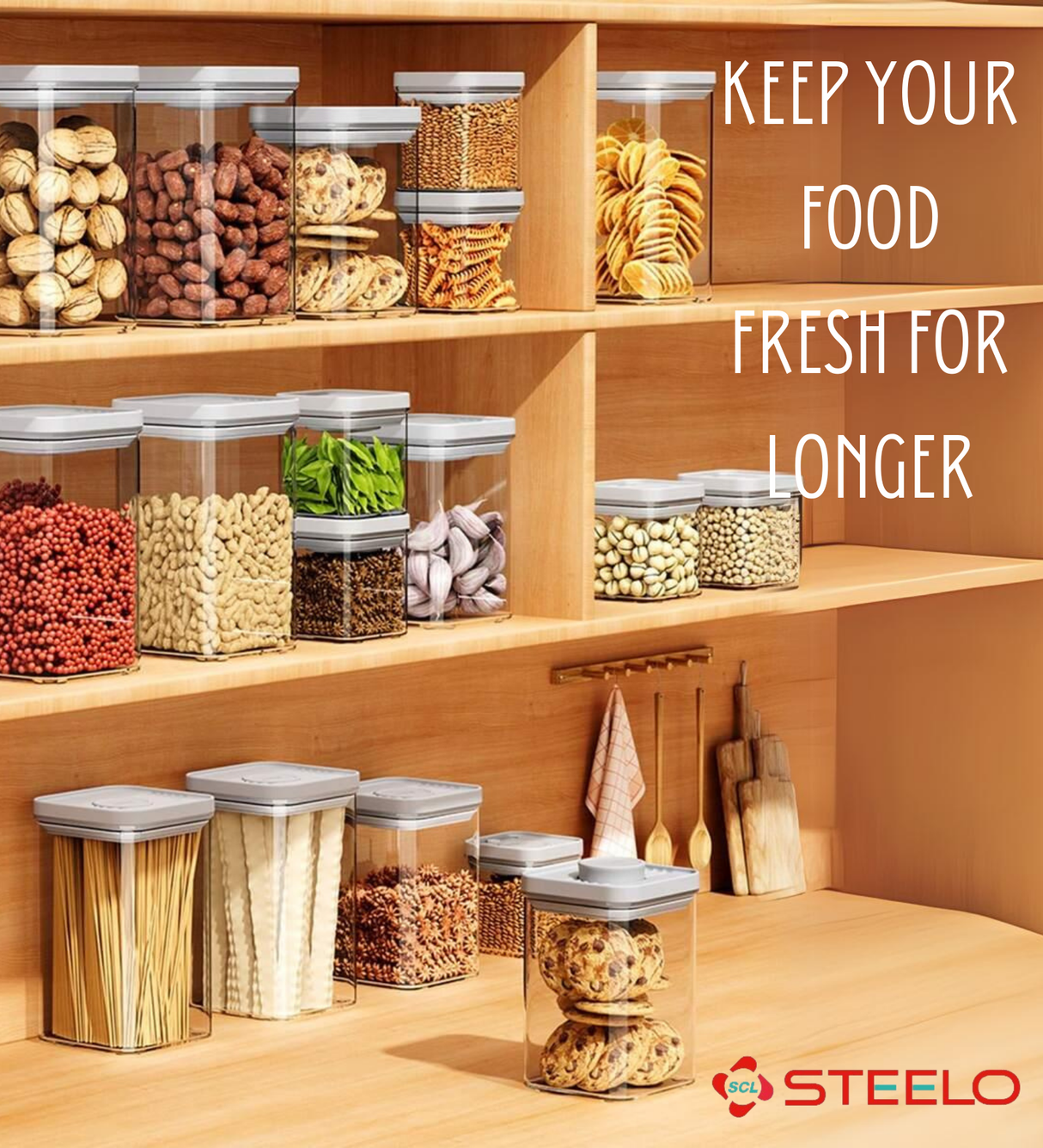 Push & Lock Container 3pcs Set | One-Push Storage Jars
