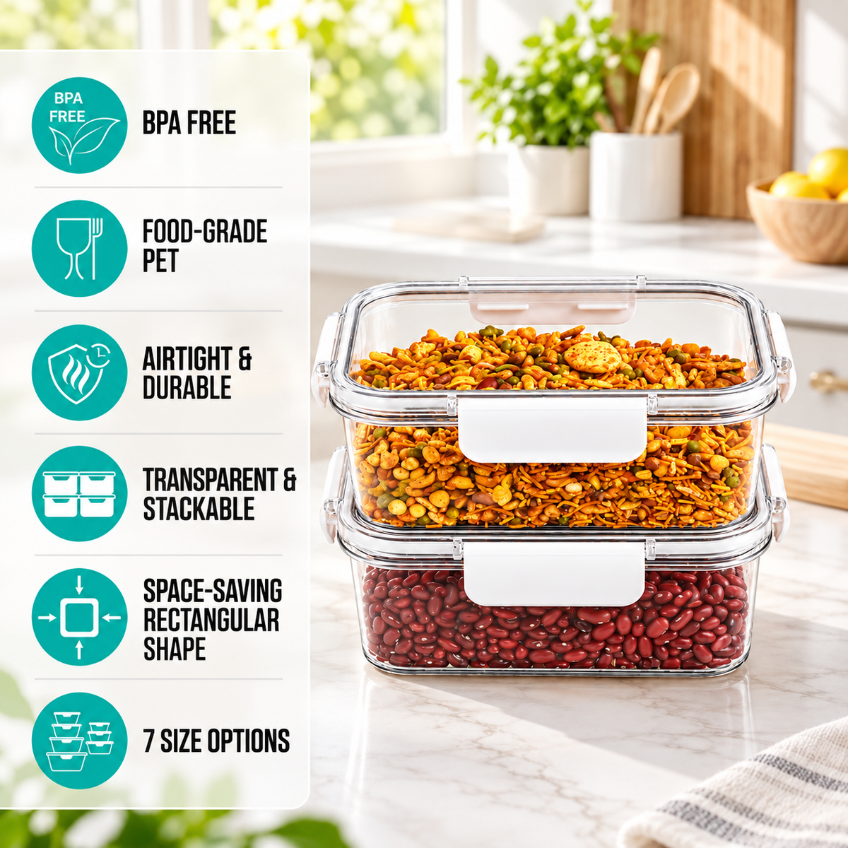 SoFresh Rectangular Container 1200ml 2pcs Set | Leakproof Food Containers