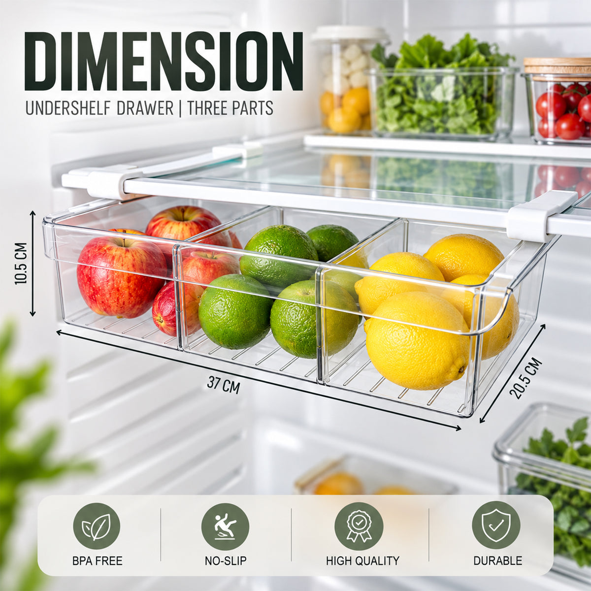 Fridge Undershelf Drawer | 3 Part | Fridge Storage Drawer